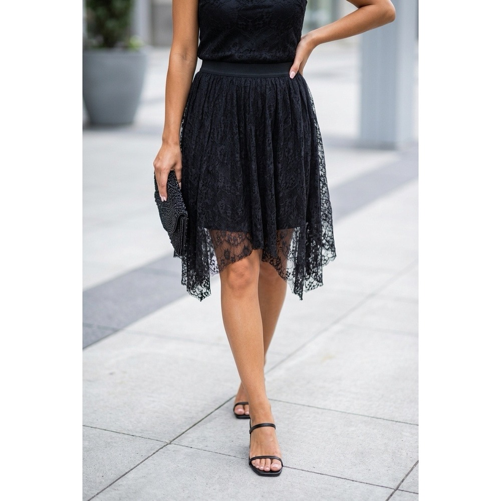 Allen B. Black Lace Asymmetrical Handkerchief Hem Skirt Lg Whimsigoth Fairycore